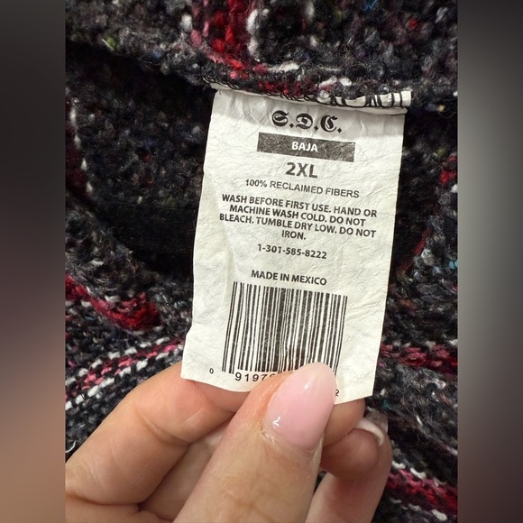 Authentic Mexican Baja Hoodie Drug Rug Pullover Sweatshirt Surfer Poncho Gray - Picture 3 of 3